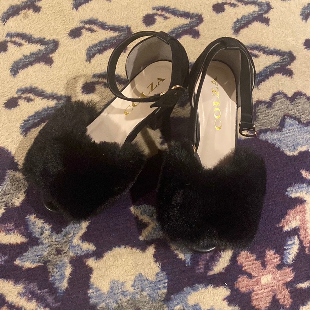 Faux Fur Black heels